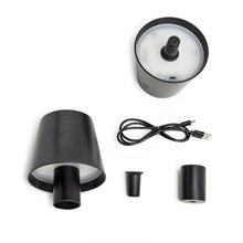 Load image into Gallery viewer, all the parts of the Black Lampshade  Bottle Lamp with Stopper Attachment
