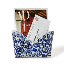Load image into Gallery viewer, Chinoiserie Blue and White Floral Letter Holder holding mail
