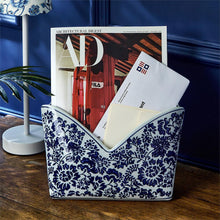 Load image into Gallery viewer, Chinoiserie Blue and White Floral Letter Holder on table holding mail
