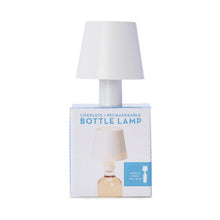 Load image into Gallery viewer, LED Portable Cordless White Lampshade Bottle Lamp with Stopper Attachment sitting on the product box
