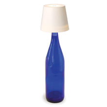 Load image into Gallery viewer, white Lampshade on a blue wine bottle
