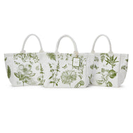 Thee Botanical Print Thermal Lunch Tote Bag white with green floral designs