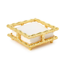 Load image into Gallery viewer, Gold Bamboo Cocktail Napkin Holder holding white napkins 
