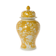 Yellow and White Temple Jar in white and yellow floral print
