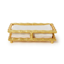 Load image into Gallery viewer, Golden Bamboo Guest Towel / Napkin Holder holding napkins 
