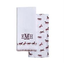 Load image into Gallery viewer, Horse Silhouette Cloth Dish Towels - Set of 2 in brown and personally monogrammed 
