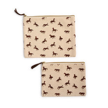 Load image into Gallery viewer, Horse Silhouette Printed Pouch - Set of 2 brown horses printed on canvas bags
