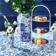 Load image into Gallery viewer, Chrysanthemum Hand-Painted Blue and White Vase with flowers on a tea table

