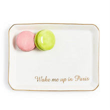 Load image into Gallery viewer, Macaron Icon Trinket Tray with two Macarons with the text Wake me up in Paris
