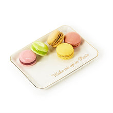 Load image into Gallery viewer, Macaron Icon Trinket Tray with two Macarons with the text Wake me up in Paris
