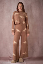 Load image into Gallery viewer, Brown and tan Horse Sweater Lounge Set - long sleeve top and long pants
