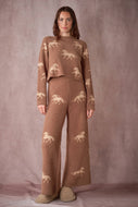 Brown and tan Horse Sweater Lounge Set - long sleeve top and long pants