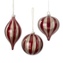 Load image into Gallery viewer, Three Red &amp; Glitter Gold Glass Ornaments
