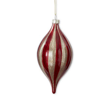 Load image into Gallery viewer, Tear drop shaped Red &amp; Glitter Gold Glass Ornament
