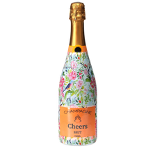 Load image into Gallery viewer, Champagne Bottle covered with the Springtime Serenade Champagne Bottle Wrap
