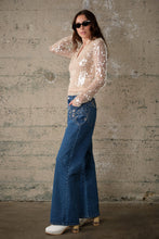 Load image into Gallery viewer, Sequin Mesh Long Sleeve Top in Ivory side view

