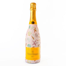 Load image into Gallery viewer, Champagne Bottle covered with the Pink Seashells Champagne Bottle Wrap
