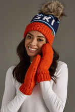 Load image into Gallery viewer, woman wearing Orange Cuffed Knit Mittens
