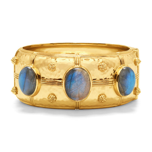 wide gold bracelet with Capucine de Wulf Cleopatra Grande Hinged Bangle - Gold/Blue Labradorite
