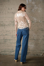 Load image into Gallery viewer, Sequin Mesh Long Sleeve Top in Ivory back view
