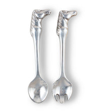 Load image into Gallery viewer, Horse Figural Serving Set, one serving fork one a spoon
