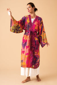Oversized Blooms Kimono Gown - Mustard