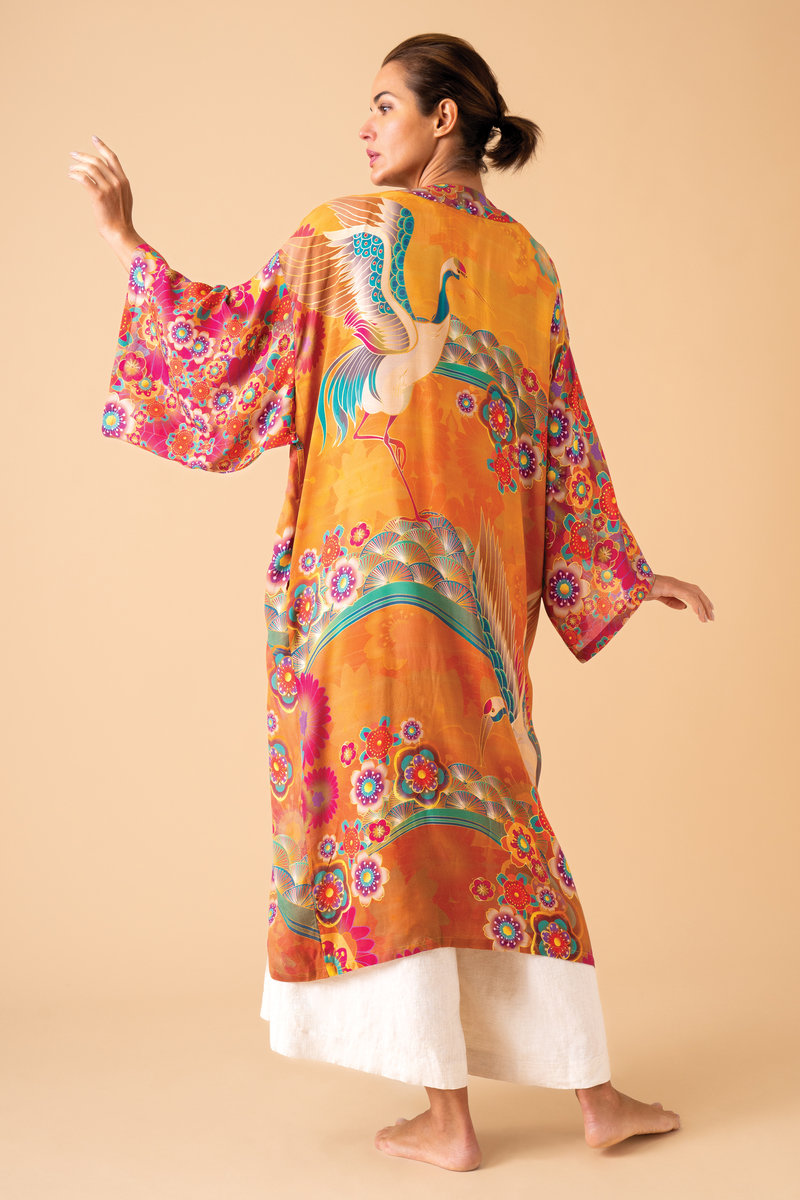 Golden Cranes Kimono Gown
