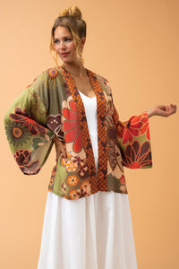 70s Kaleidoscope Floral Kimono Jacket - Sage