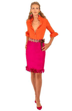 Load image into Gallery viewer, person wearing Gretchen Scott Designs Silk Confetti Fringe Skirt in fuchsia
