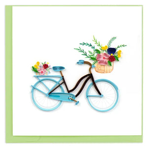 Blue Quilled Bicycle & Flower Basket Greeting Card