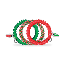Load image into Gallery viewer, TELETIES Spiral Hair Coils Naughty or Nice Hair Ties in green with naughty tag, red with nice tag and  green and red.

