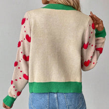 Load image into Gallery viewer, Valentine Day Heart Crochet Color Block Cardigan - Apricot
