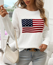 Load image into Gallery viewer, white long sleeve sweater with American flag

