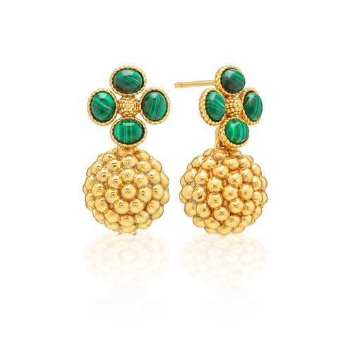 Capucine de Wulf Berry Clover Drop Earrings with green Malachite stones