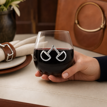 Load image into Gallery viewer, person holding a Equestrian Bit Stemless Wine Glass

