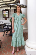 Load image into Gallery viewer, woman in long dress with short sleeves and green Blockprint
