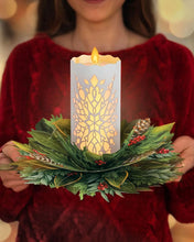 Load image into Gallery viewer, person holding FreshCut Paper Holiday Candle w/ Lights Greeting Card
