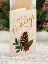 Load image into Gallery viewer, close up of card that reads Happy Holidays
