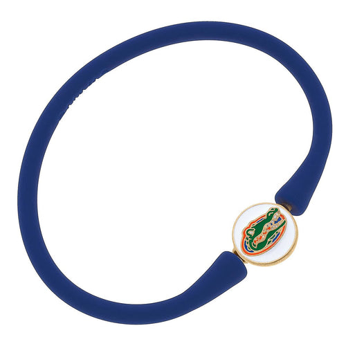 blue silicone bracelet with gator logo charm