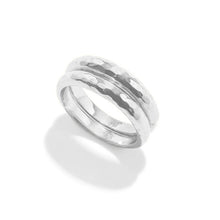 Load image into Gallery viewer,  two stacked hammered metal silver rings
