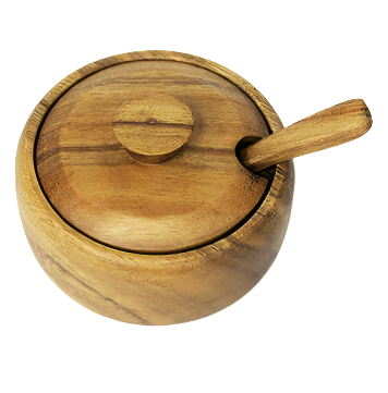 Pacific Merchants Acacia Wood Round Condiment with Lid & Spoon