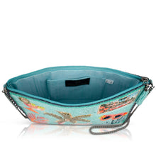 Load image into Gallery viewer, Coastal Notes Tropical Postcard Beaded Crossbody open showing lined interior
