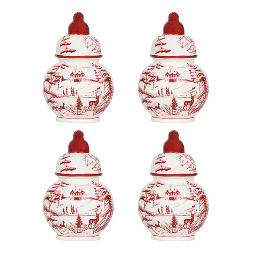 Found red and white place card holders shaped as ginger jars