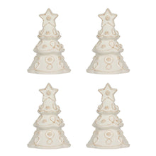 Load image into Gallery viewer, Four card holders shaped like Christmas trees decorated with berries and thread
