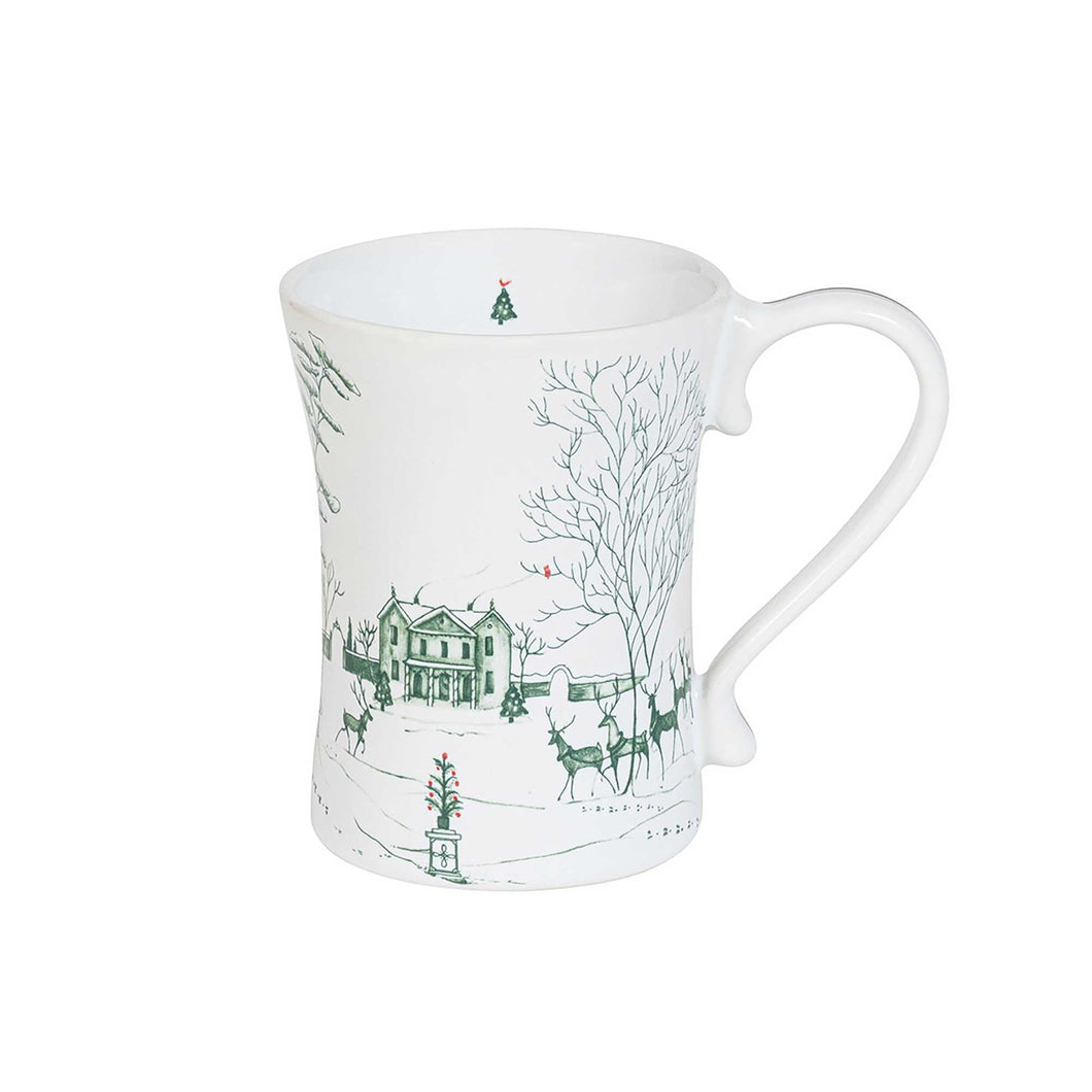 Mug with winter scene painted in green