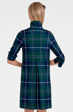 Load image into Gallery viewer, woman wearing Alli Dress Melville Tartan a green blue and white plaid back view
