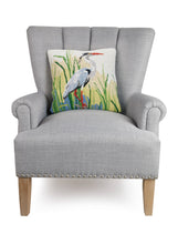 Load image into Gallery viewer, Great Blue Herons Hook Pillow on a chair
