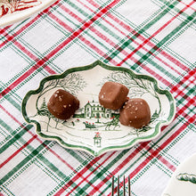 Load image into Gallery viewer, Juliska Country Estate Winter Frolic 7" Tray - Evergreen set with desserts on a Christmas table cloth 

