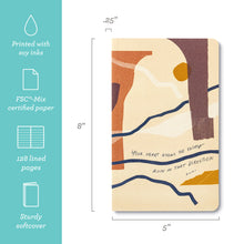 Load image into Gallery viewer, Graphic with journal information, printed with soy inks, FSC mix certified paper 128 lined pages sturdy softcover 
