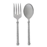 Serving spoon and fork with a hammered texture silver handles 